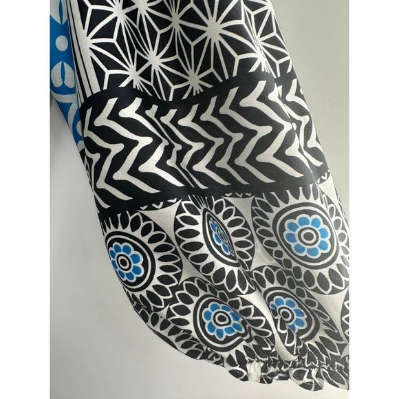 LOFT Blue/Black Ocean Mosaic Print Midi Tassell Dress Small‎ - Picture 4 of 10